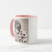 Ein kleines Mädchen in einem violetten Kleid und s Tasse (Vorderseite Links)