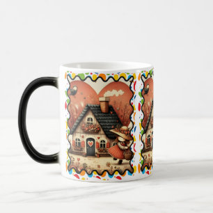 Ein kleines Mädchen läuft vor einem Haus Verwandlungstasse