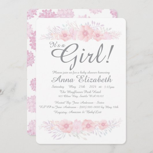 ein kleines Mädchen mit blumengeschmückter, einfac Einladung (Vorne/Hinten)