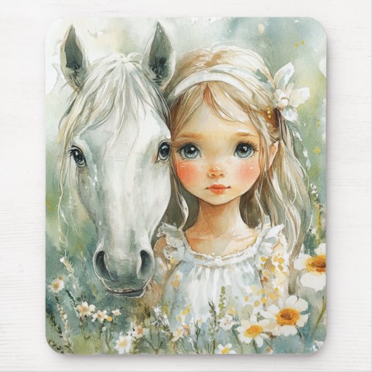Ein kleines Mädchen mit einem Pferd Mousepad (Vorne)