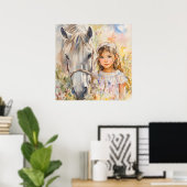 Ein kleines Mädchen mit einem Pferd Poster (Heimbüro)