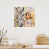 Ein kleines Mädchen mit einem Pferd Poster (Küche)