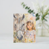 Ein kleines Mädchen mit einem Pferd Postkarte (Stehend Vorderseite)
