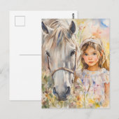 Ein kleines Mädchen mit einem Pferd Postkarte (Vorne/Hinten)