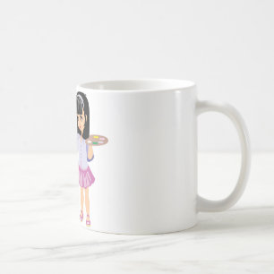Ein kleines Mädchen mit einer Farben-Palette Kaffeetasse