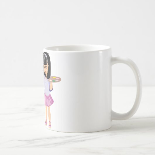 Ein kleines Mädchen mit einer Farben-Palette Kaffeetasse (Rechts)