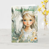 Ein kleines Mädchen mit Pferde-Geburtstag Karte (Gelbe Blume)