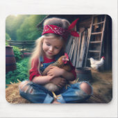 Ein kleines Mädchen umarmt ein Huhn Mousepad (Vorne)