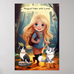 Ein kleines Mädchen und ihre beiden Katzen Poster