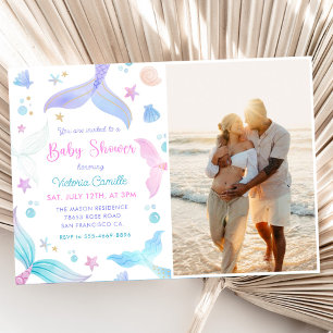 Ein kleines Mermaid Girl Shower Party Foto Einladung