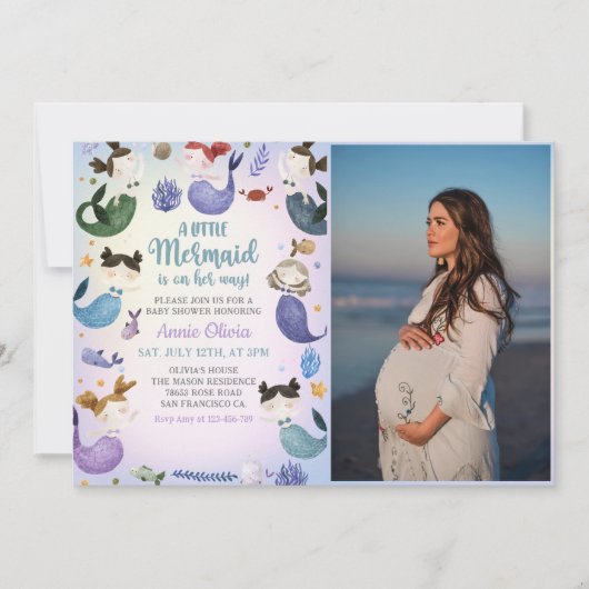 Ein kleines Mermaid Girl Shower Party Foto Einladung (Vorderseite)