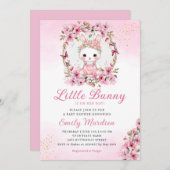 Ein kleines, niedliches, blumenrosa Babyduschmädch Einladung (Vorne/Hinten)