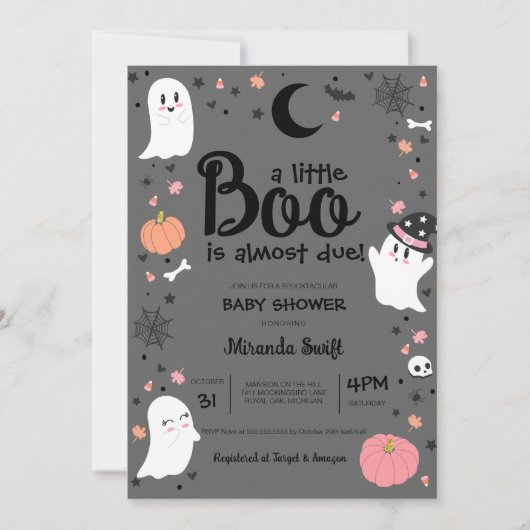 Ein kleines Niedliches Halloween-Pink-Graue-Babydu Einladung (Vorderseite)