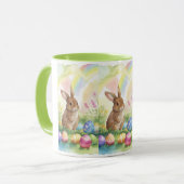 Ein kleines Niedliches Hasen mit farbigen Eiern un Tasse (Vorderseite Links)