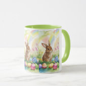 Ein kleines Niedliches Hasen mit farbigen Eiern un Tasse (VorderseiteRechts)