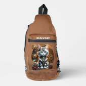 Ein kleines, niedliches Kätzchen im Steampunkstil. Crossbody Bag (Vorderseite)