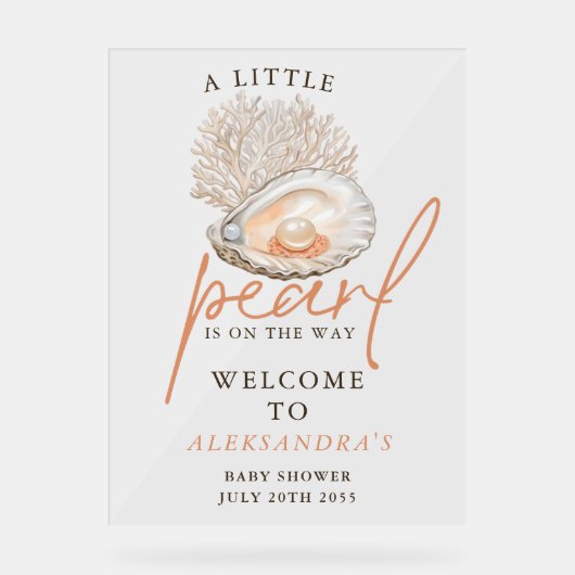 Ein kleines Perl Seashell Baby Duschgel Begrüßungs Acrylschild (Vorderseite)