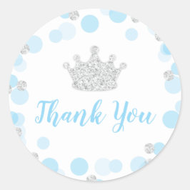 Ein kleines Prince Baby Dusche Blue Silver Danke Runder Aufkleber