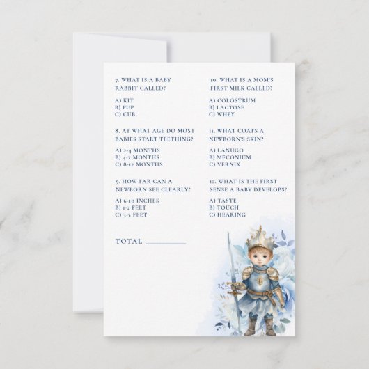 Ein kleines Prince Royal Blue Duwer Baby Trivia Einladung (Rückseite)