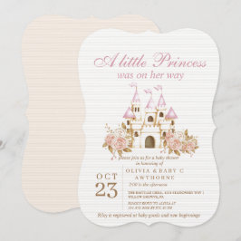 Ein kleines Princess Pink Gold Castle Baby Dusche Einladung