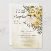 Ein kleines Pumpkin ernährt Gold Floral Baby Dusch Einladung (Vorderseite)