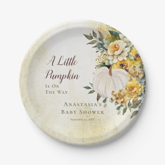 Ein kleines Pumpkin ernährt Gold Floral Baby Dusch Pappteller (Vorderseite)