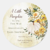 Ein kleines Pumpkin ernährt Gold Floral Baby Dusch Runder Aufkleber (Vorderseite)