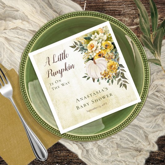 Ein kleines Pumpkin ernährt Gold Floral Baby Dusch Serviette