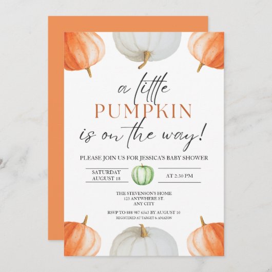Ein kleines Pumpkin Fall Baby Duschgeschlecht neut Einladung (Vorne/Hinten)