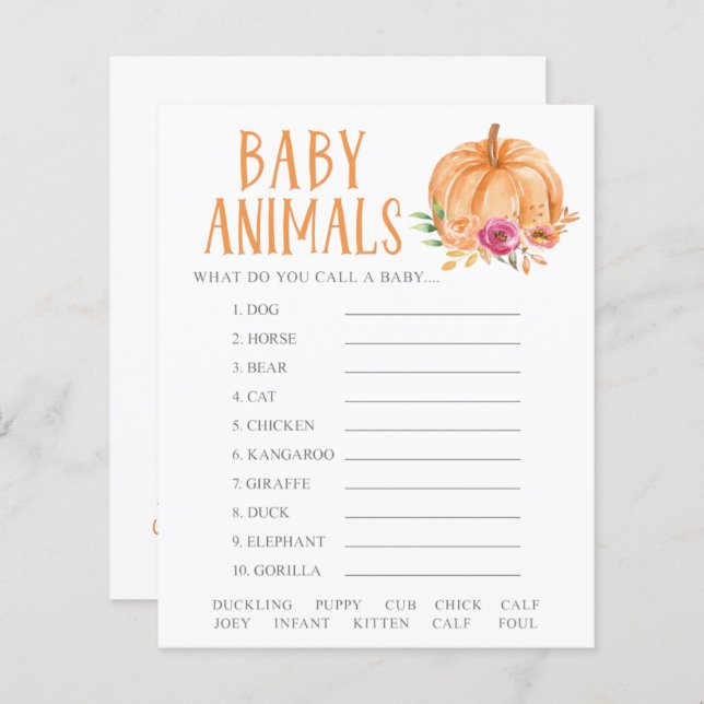 Ein kleines Pumpkin Floral Baby Animals Shower Gam (Vorne/Hinten)