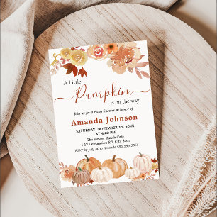 Ein kleines Pumpkin Floral Herbst Babydusche Einladung
