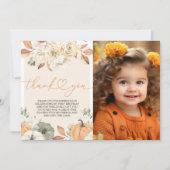 Ein kleines Pumpkin Geburtstag Foto Danke Karte (Vorderseite)