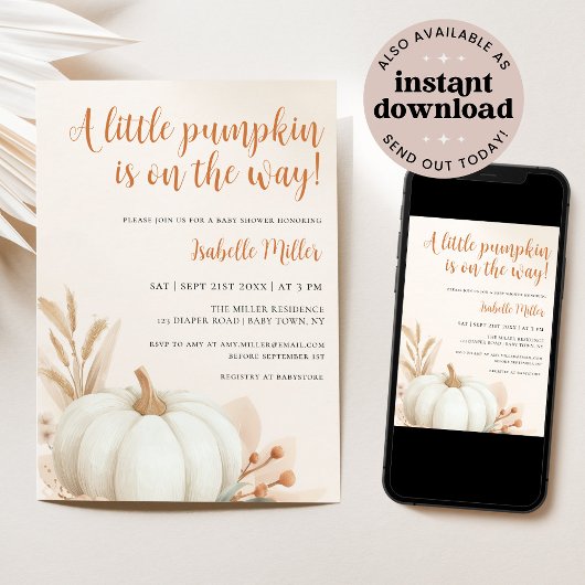 Ein kleines Pumpkin Gender Neutral Fall Baby Dusch Einladung