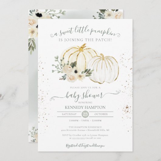 Ein kleines Pumpkin Gender Neutral Fall Baby Dusch Einladung (Vorne/Hinten)
