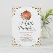 Ein kleines Pumpkin Herbst Floral Baby Dusche Einladung (Stehend Vorderseite)