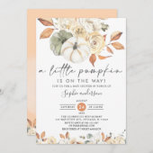 Ein kleines Pumpkin Herbst Floral Fall Baby Dusche Einladung (Vorne/Hinten)