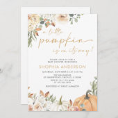 Ein kleines Pumpkin Herbst Floral Fall Baby Dusche Einladung (Vorne/Hinten)
