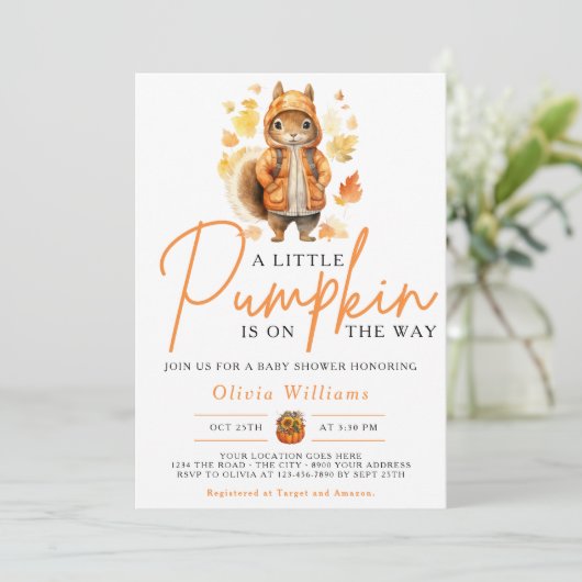 Ein kleines Pumpkin Herbst Herbst SQUIRREL Baby Du Einladung (Stehend Vorderseite)
