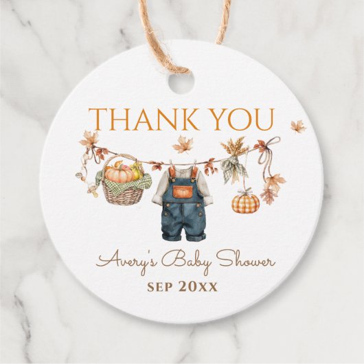 Ein kleines Pumpkin Rustic Boho Fall Baby Dusche Geschenkanhänger (Vorderseite)