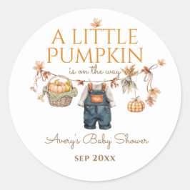 Ein kleines Pumpkin Rustic Boho Fall Baby Dusche Runder Aufkleber