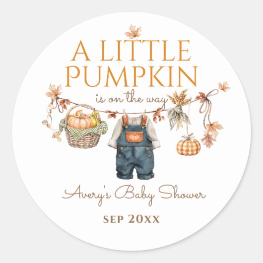 Ein kleines Pumpkin Rustic Boho Fall Baby Dusche Runder Aufkleber (Vorderseite)