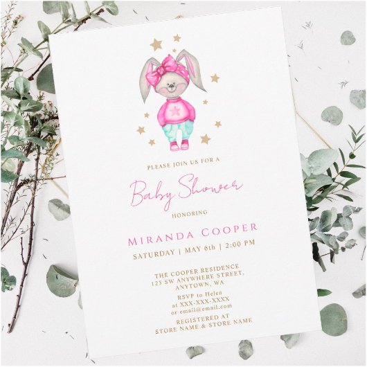Ein kleines, rosa Baby Duschmädchen Watercolor Einladung