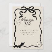 Ein kleines Schild "Momosa" Mimosa Bar Einladung (Rückseite)