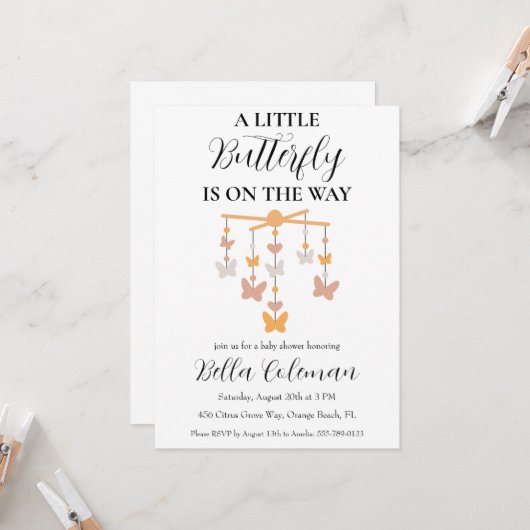ein kleines Schmetterling Baby Dusche Einladung (Vorderseite/Rückseite Beispiel)