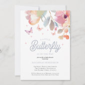 Ein kleines Schmetterling Pink Blue Floral Baby Du Einladung (Vorderseite)