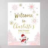 Ein kleines Schneeflocken Pink Baby Dusche Begrüßu Poster (Vorne)