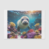 Ein kleines Siegel schwingt im Korallenriff unter  Seidenpapier (Vorderseite)