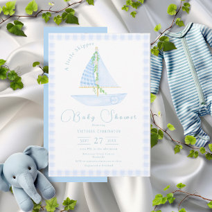 Ein kleines Skipper Blue Kariert Modern Baby Dusch Einladung