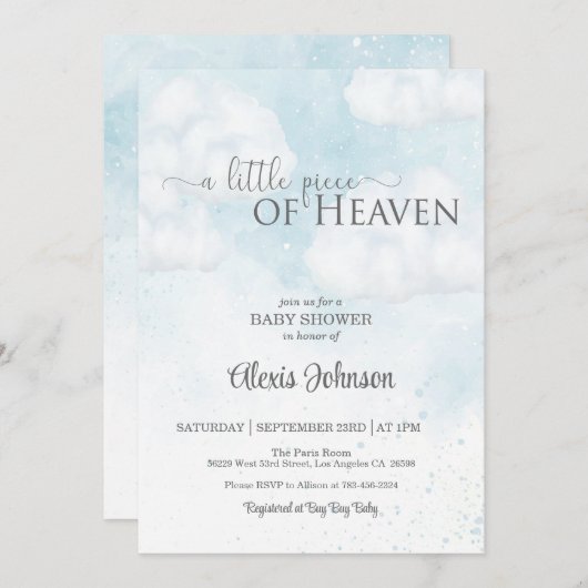 Ein kleines Stück Heaven Baby Dusche (Junge) Einladung (Vorne/Hinten)