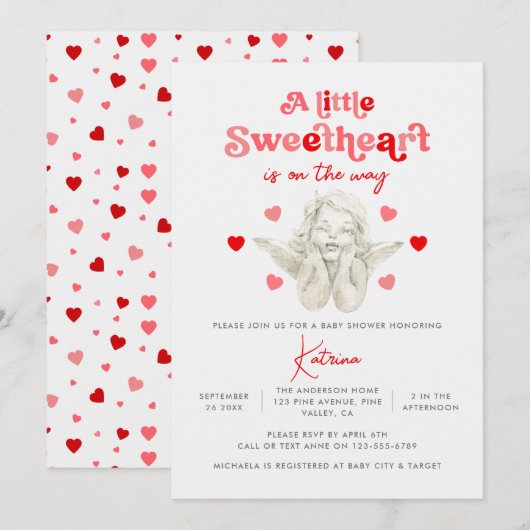 Ein kleines süßes Baby ist unterwegs mit einer Bab Einladung (Vorne/Hinten)